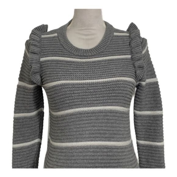 Banana Republic XS Gray Striped Sweater Ruffle Shoulder Knit Pullover Casual - Picture 3 of 10